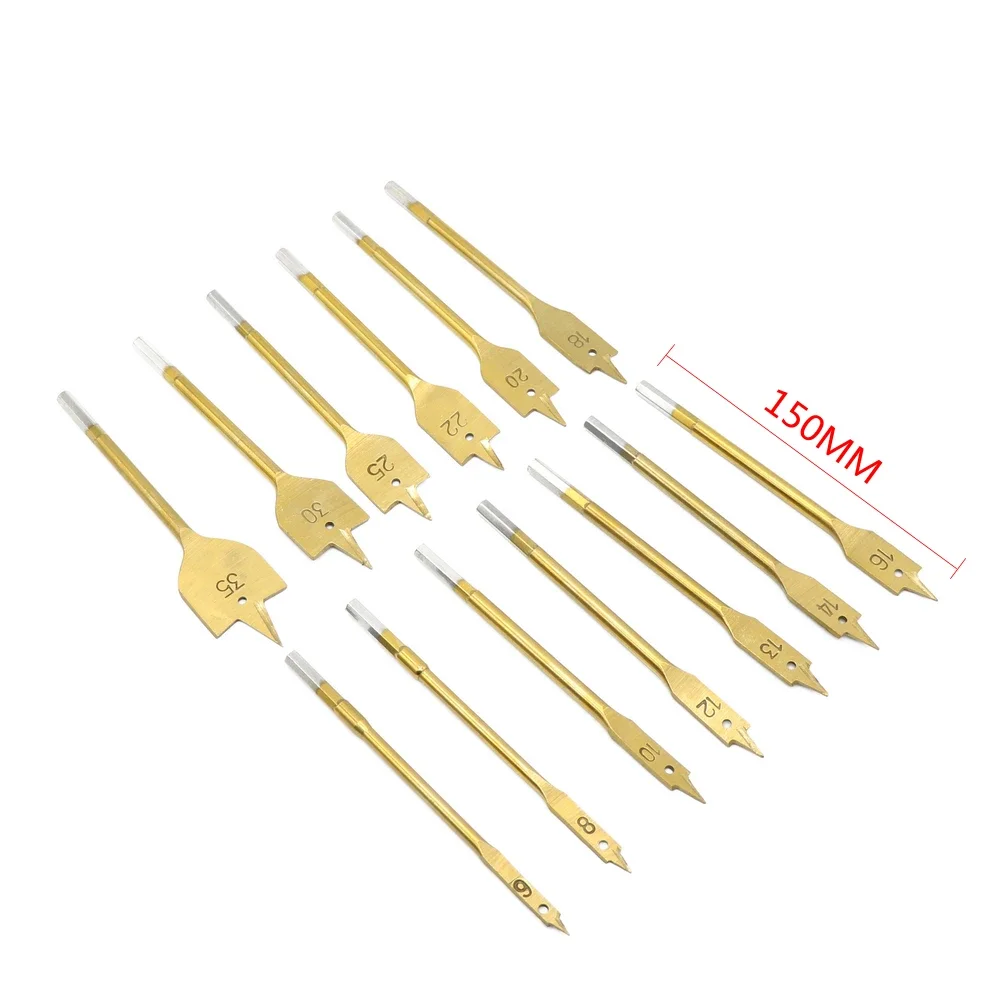 13pcs Hex Shank Titanium Coating Flat Spade Woodworking Wood Drill Bits Hole Power Tools Hole Saw Free Shipping