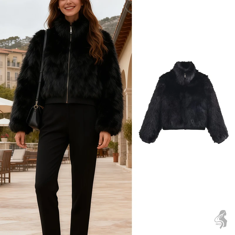 

Womens Fashion Faux Fur Stand Collar Coat Stand Collar Zipper Short Versatile Fashion Coat Must Have For Fall And Winter