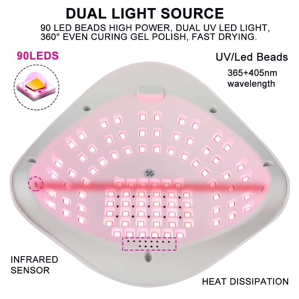 Lâmpada uv led para unhas, 90leds, lâmpadas de cura para salão de beleza doméstico, lâmpadas de secagem para todos os esmaltes em gel, equipamento profissional para unhas