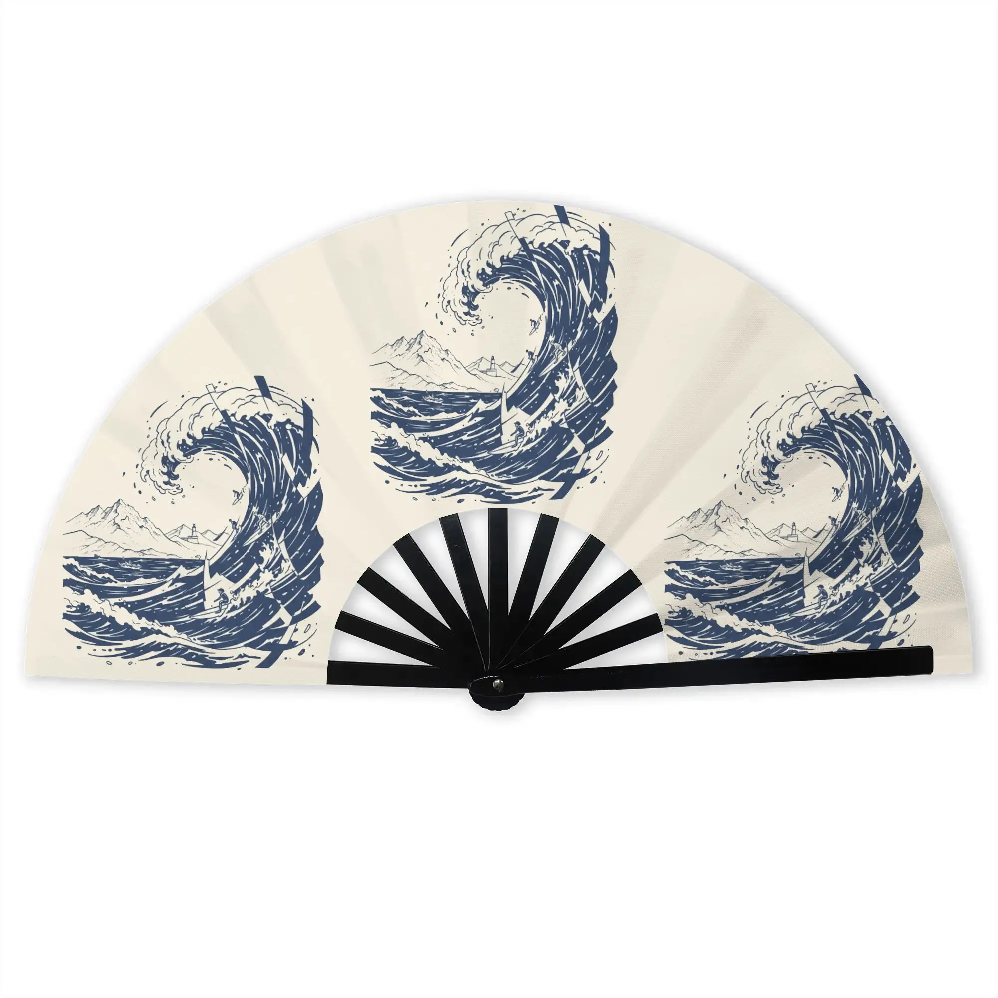Customized The Great Wave Off Kanagawa Portable Pocket Fan Travel  Polyester Folding Fan Chinese Dance Handheld Cooling Fans