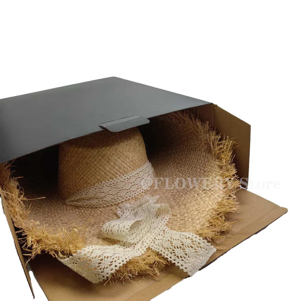 

Hand-woven Rafi grass hat for beach vacation, sun protection hat, wide brim, fashionable and casual style