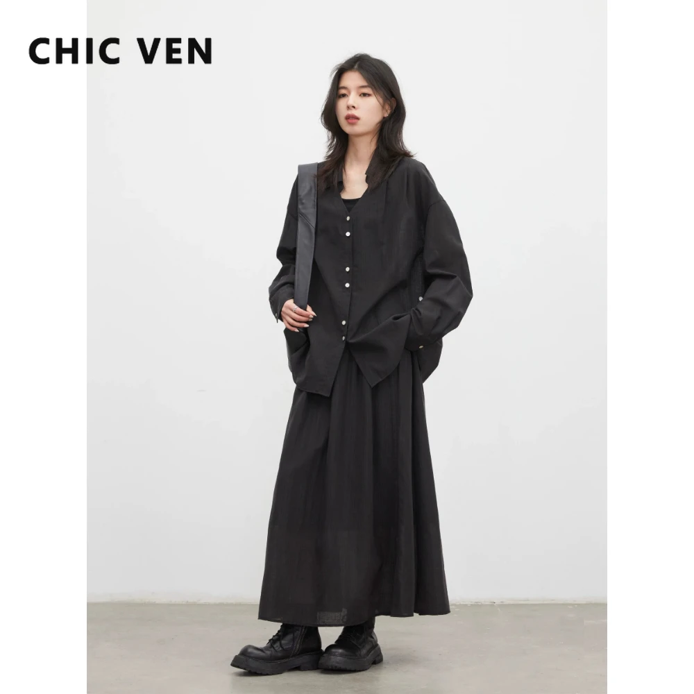 

CHICVEN New Fashion Women Shirt Long Sleeve Solid Loose Casual Design Blouses A-line Female Skirt Set Spring Summer 2026 Clothes