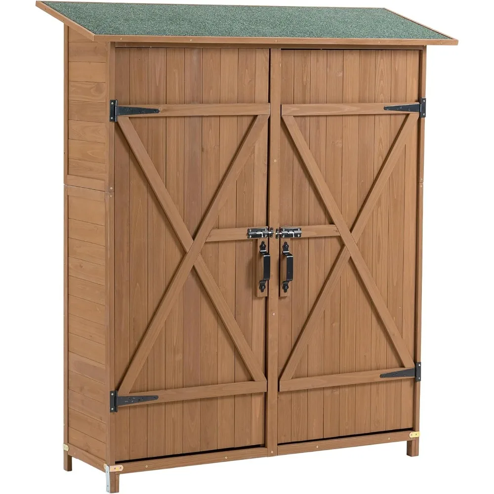 

Outdoor Garden Storage Shed, Fir Wooden Garden Tool Storage Cabinet, Detachable Shelves, Weather Resistant, Easy to Assemble, Lo