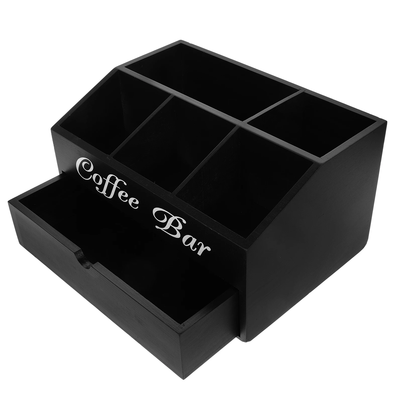 

Wooden Coffee Bar Storage Box Countertop ganizer Rack Sugar Straws Spoons Tea Condiment Holder Wood Material Multi Use