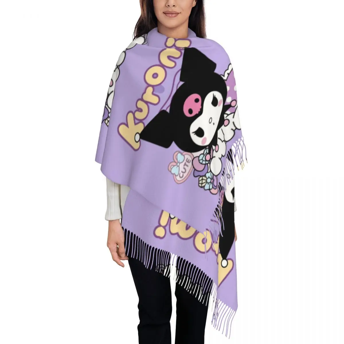 

Шарф на заказ для женщин, длинная зимняя теплая шаль с кисточками, унисекс, шарфы Kawaii с героями мультфильмов