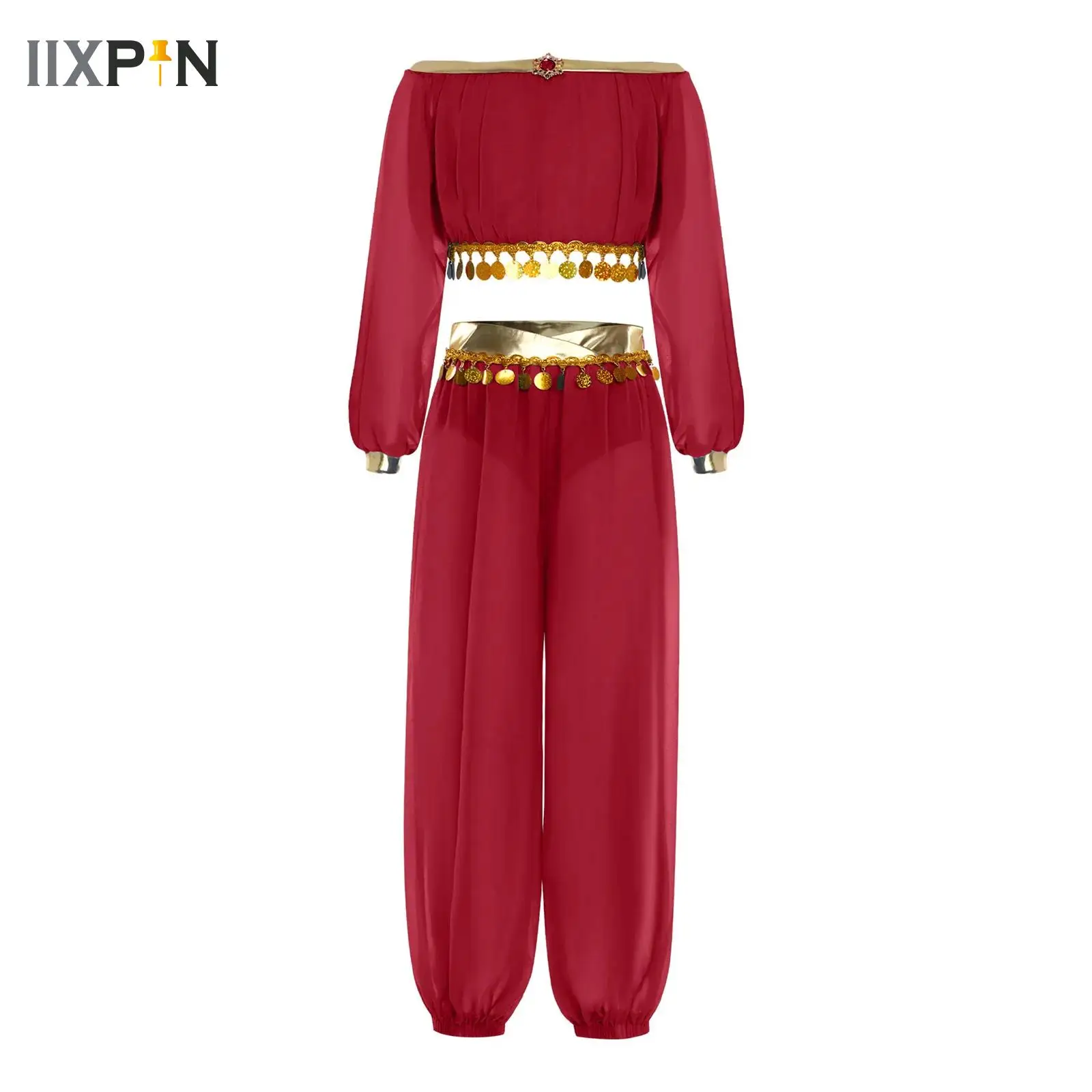 

Girls Halloween Carnival Costume Belly Dance Harem Pants with Crop Top Rhinestone Tassel Tribal Arabic Dance Performance Clothes