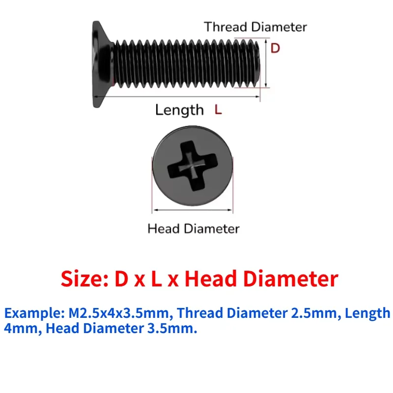 Black 304 Stainless Steel Small Head Cross Countersunk Head Screw M2 M2.5 M3 Flat Head Screw Length 3~16mm