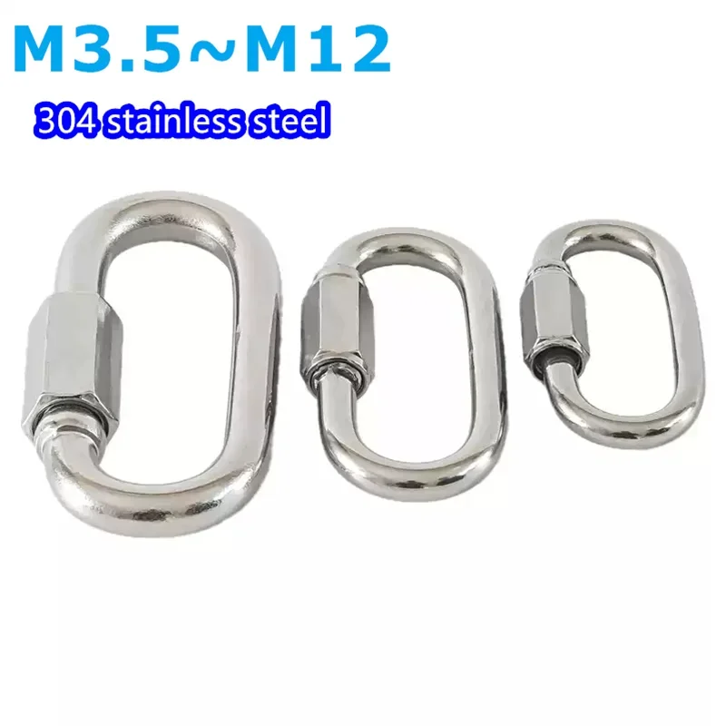 Climbing Gear Carabiner 1Pcs Stainless Steel Quick Links Safety Snap Hook M3.5/M4/M5/M6/M8/M10/M12Chain Connecting Ring