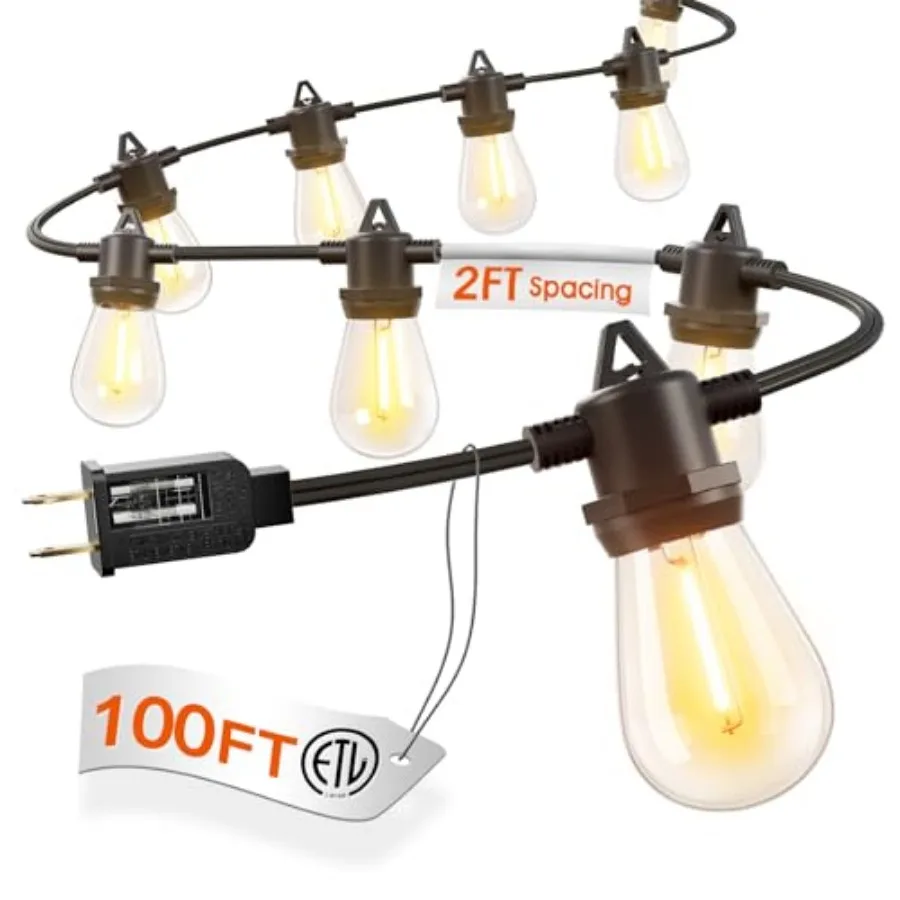 

100Feet Outdoor String Lights LED Waterproof Patio Lights with 54 Edison Dimmable Bulbs Shatterproof Hanging Lights for Outside