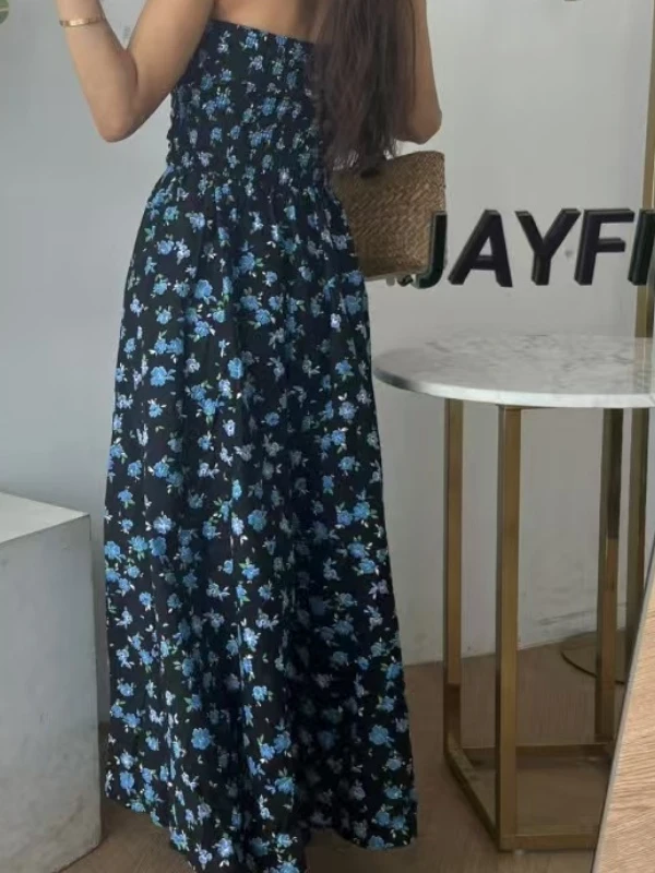 Impresionante vestido largo de verano para mujer, moda floral, adeazante, sin espalda, top de tubo, cintura alta, estilo co...