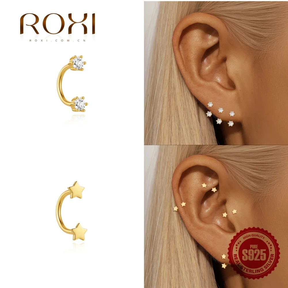 ROXI 1PC Joyería de Plata de Ley 925 para Piercing, Pendiente de Aro en U con Cuentas de Flor, para Nariz y Ombligo, Joyería de Lujo para Mujer, Regalo para Uso Diario y Citas