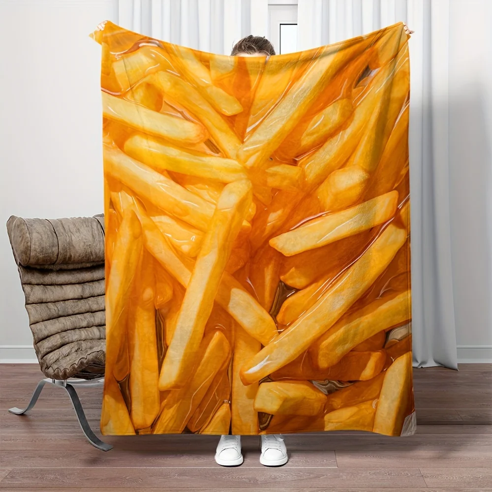 1pc Cozy Honey And French Fries Blanket Lightweight Flannel Digital Printing Fleece Blanket For Sofa Office Couch Bed Travel Cam