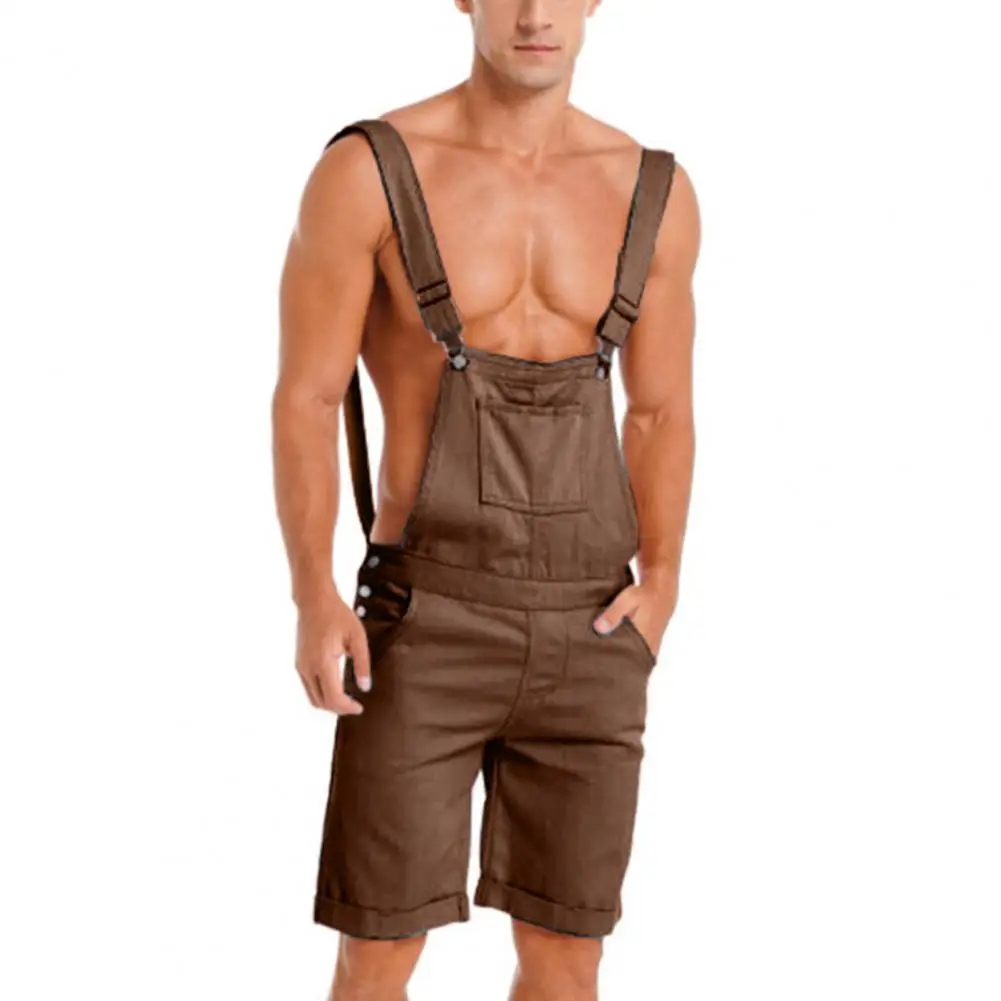 Club Party Men Overalls Shorts Multiple Pockets Adjustable Strap Vintage Jumpsuits Loose Cargo Romper Shorts Sport Pants Work