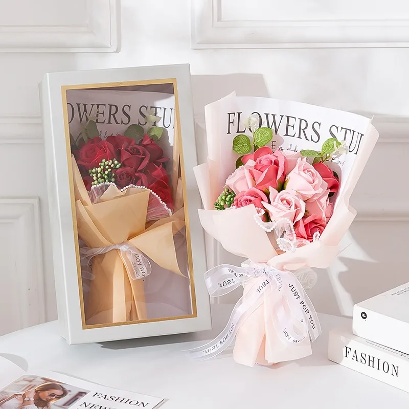 

Букет из искусственных мыльных цветов - Реалистичная роза премиум-класса | Экологичная и нескользящая подарочная коробка | Идеально подходит для свадебного декора