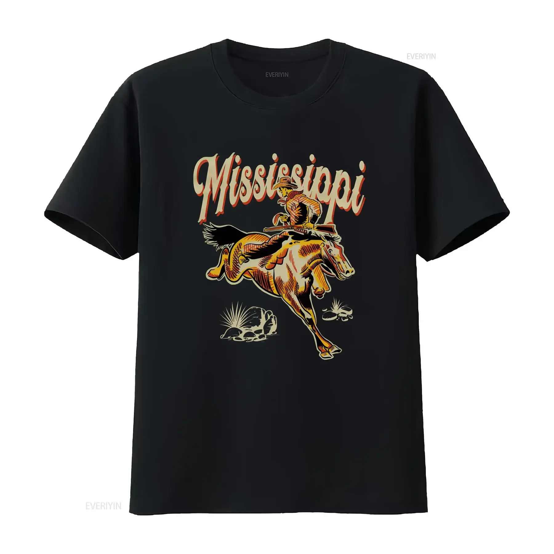Mississippi Outlaw Cowboy Vintage Inspired Western T Shirt American Men's Premium Black Cotton vintage Washed Stretched