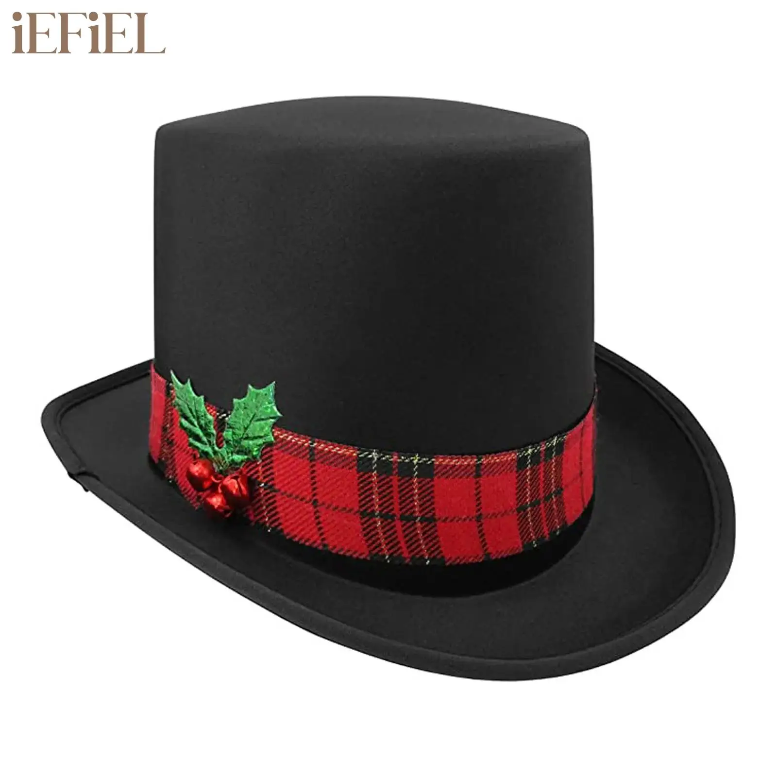 

Christmas Tree Top Hat Ornament Decoration Snow Man Headwear Wide Brim Fedora Hats Red Plaid Berry Hat Cosplay Party Dress Up