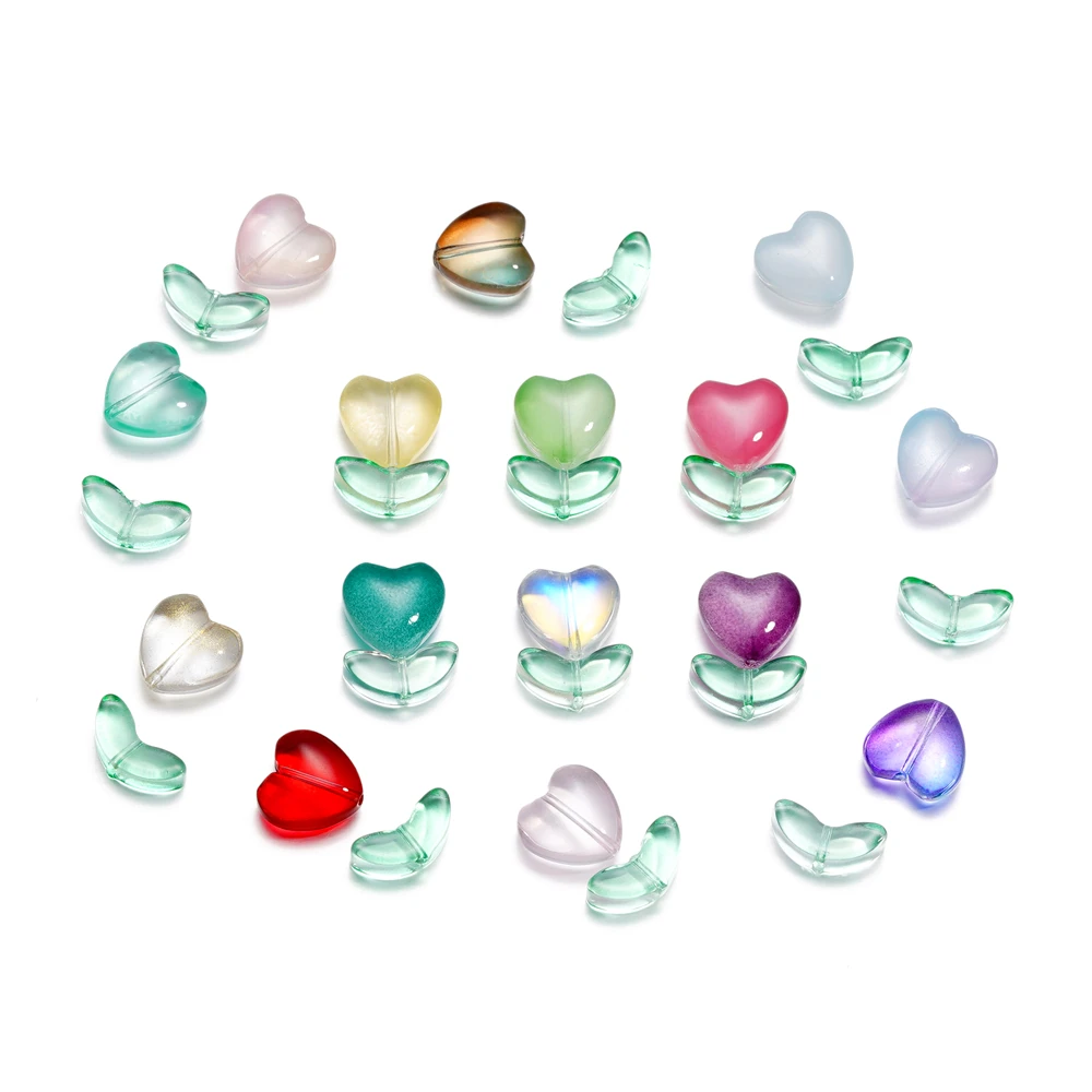 Perles en Verre en Forme de Tulipes et de Cœur pour Bijoux, Accessoires de 12x12.3mm, 20 Pièces