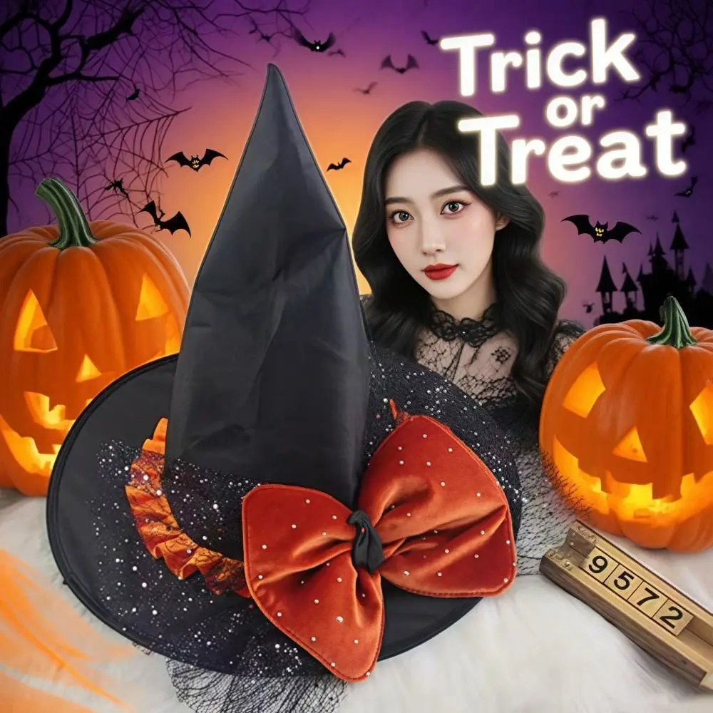 New Lightweight Halloween Witch Hat Lace Edge Breathable Wizard Cap Cosplay Dark Style Top Hat Party Holiday Decorations