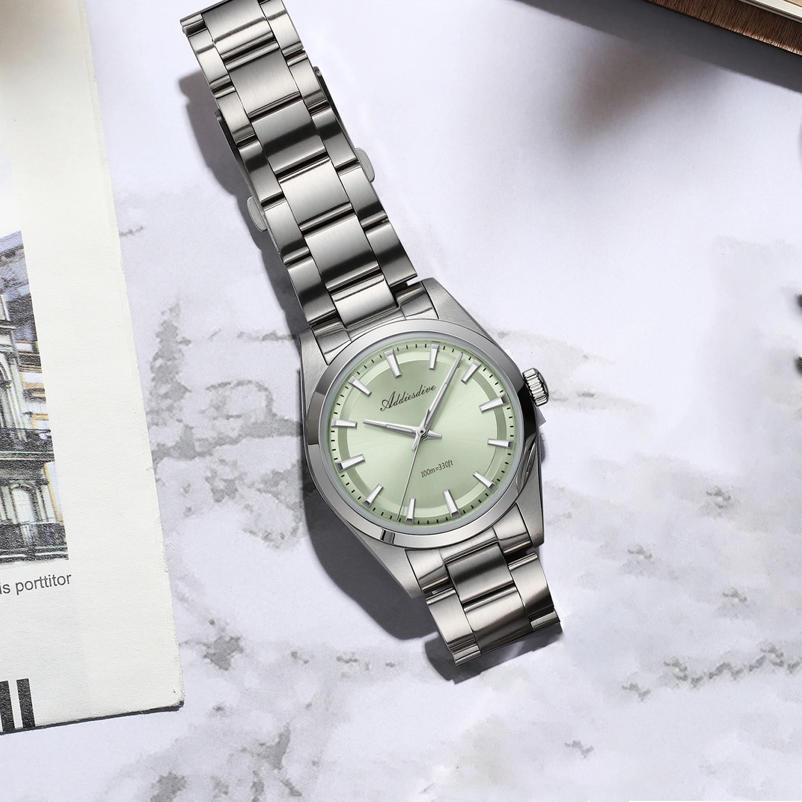 ADDIESDIVE VH31 Quartz Watch Men 36mm Super BGW9 Luminous Luxury Wristwatch 100m Waterproof 316L Stainless Steel Men's Watches