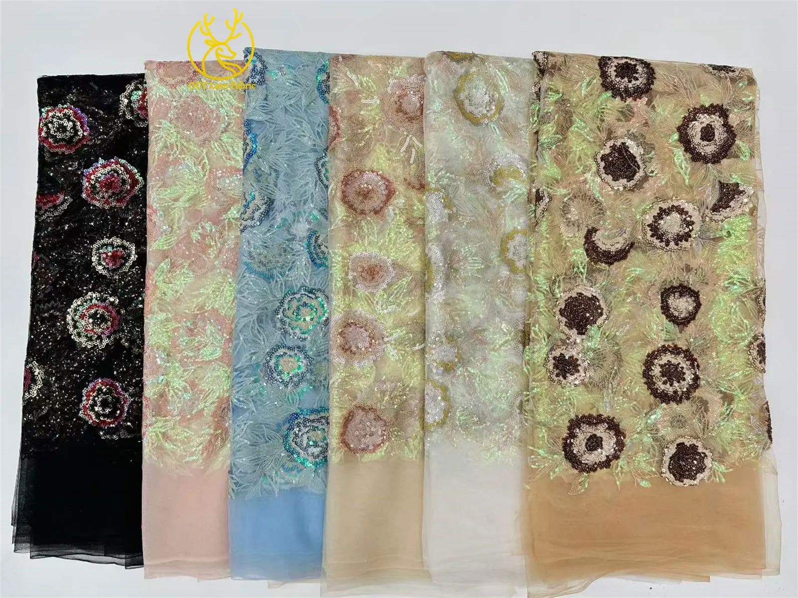 Luxuriöser afrikanischer Spitzenstoff 2026, schwarzer nigerianischer Spitzenstoff mit Perlen und Pailletten für Damen, elegantes Partykleid, Nähzubehör, 5 Yards – Detail 3