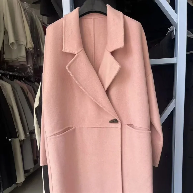 Cappotto da donna in lana 100% double face Giacca da donna lunga bella lana inverno autunno caldo moda mantello ondulato acqua