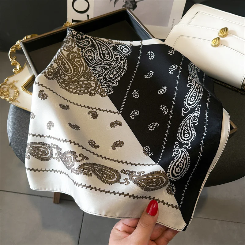 2024 Spring/Summer Breathable Cashew Print Neckerchief Fashion70*70cm Square Scarf Women’s Classical Imitation Silk Bandannas