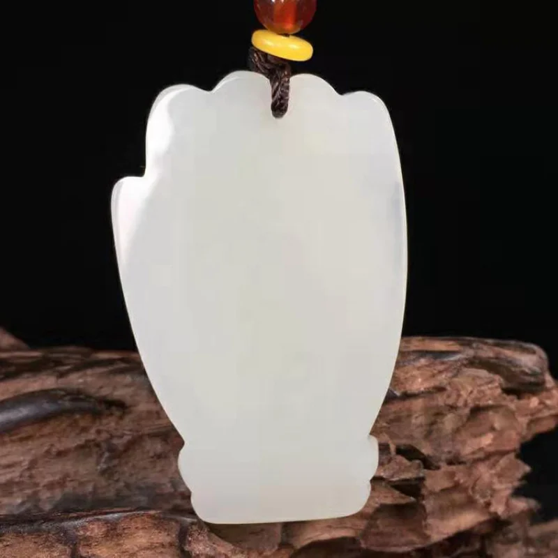 , Hotan Jade Auspicious Fortune God Pendant with Outstretched Arms Attracting We