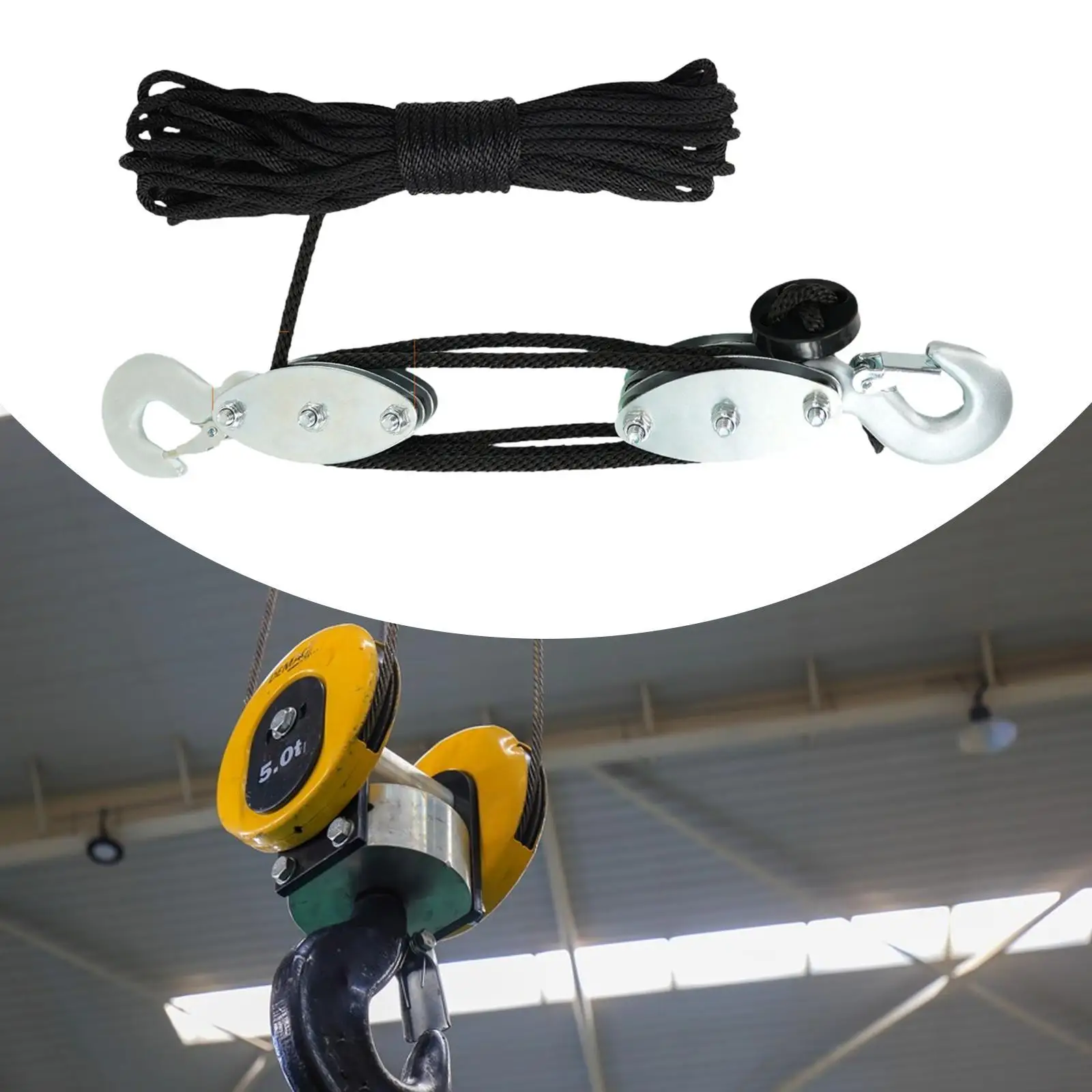Heavy Duty Rope Hoist Pulley Block Strong Metal Wheels Effort Saving Design for Construction Engineering Garage