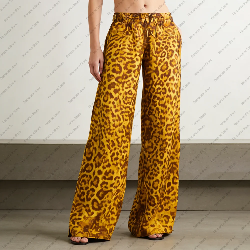 

High-quality Spring Summer Women's Milk Silk Casual Sleeping Pants With Elastic Waist Leopard Print Sleeping Pants Home pants