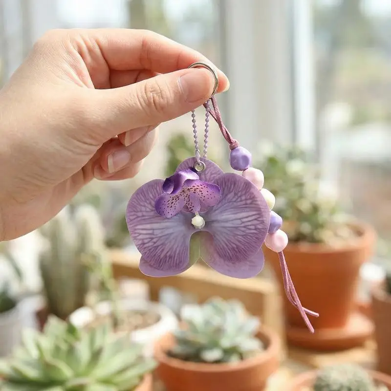 Artificial Flower Orchid Lily Keychain for Backpack Handbag Pendant Lifelike Decor for Parties Events