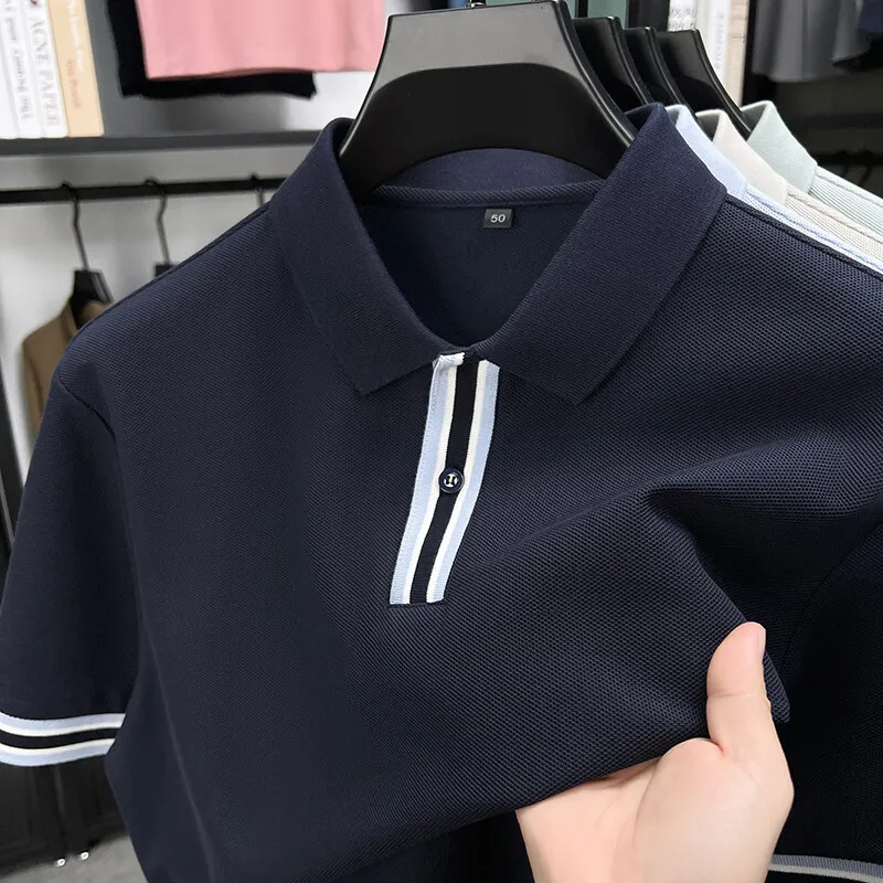 

Summer Ice Silk Seamless Men's Polo Shirts High-quality Business Casual Slim Short Sleeved POLO Shirt Sunscreen Breathable Tees