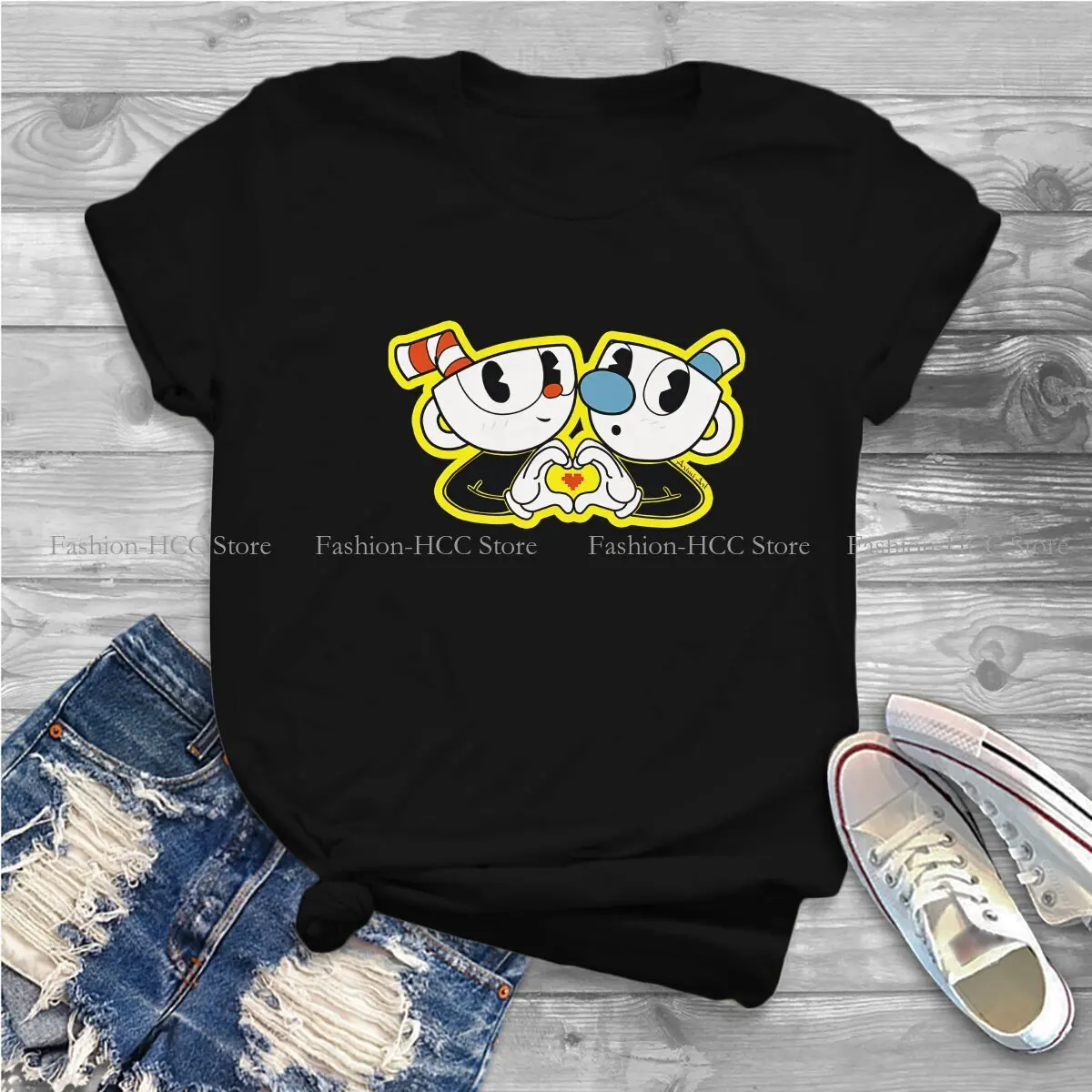 Love Cup Fashion Polyester TShirts Cuphead Female Graphic Streetwear T Shirt O Neck