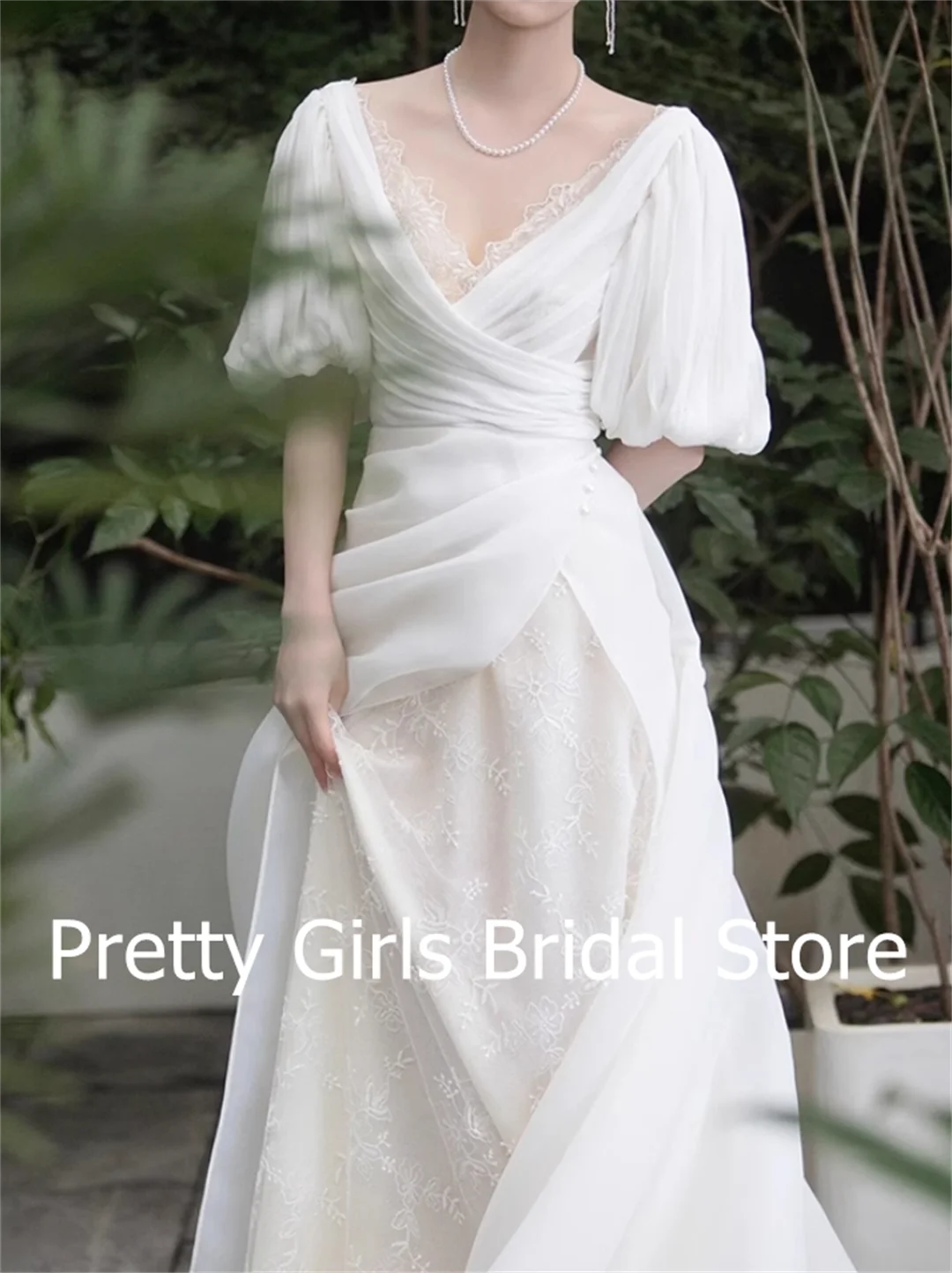 

OEING French Style Korea Garden Elegant Wedding Dresses A-Line 프롬드레스 Vintage Backless Organza Simple Bride Growns Party Women