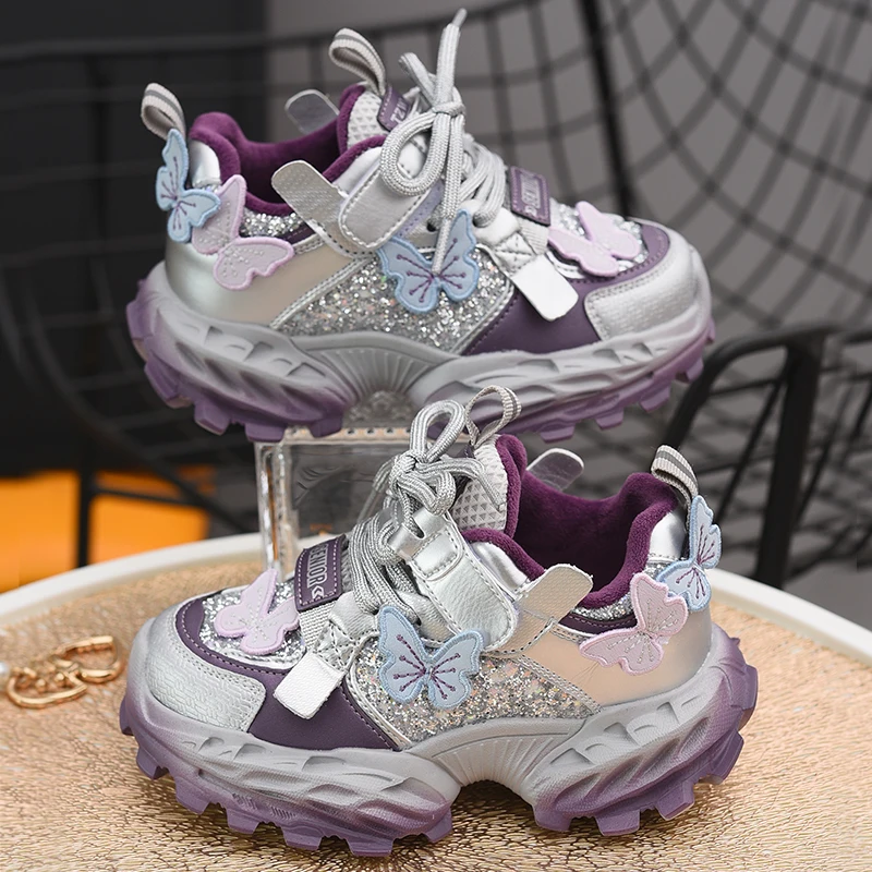 

Children's sports shoes, girls' shoes, 2025 new winter shoes, lightweight and warm cotton shoes, girls' plush dad shoes