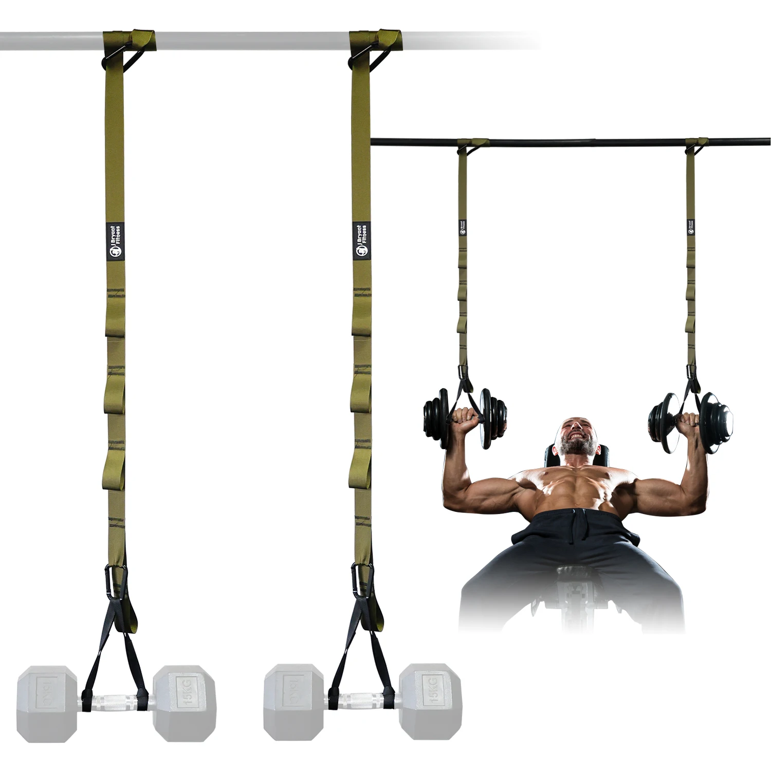 Adjustable Dumbbell Spotter Straps for Barbell Rack Attachment Chest Bench Press Hanging Dumbbells Safety Hanger Straps