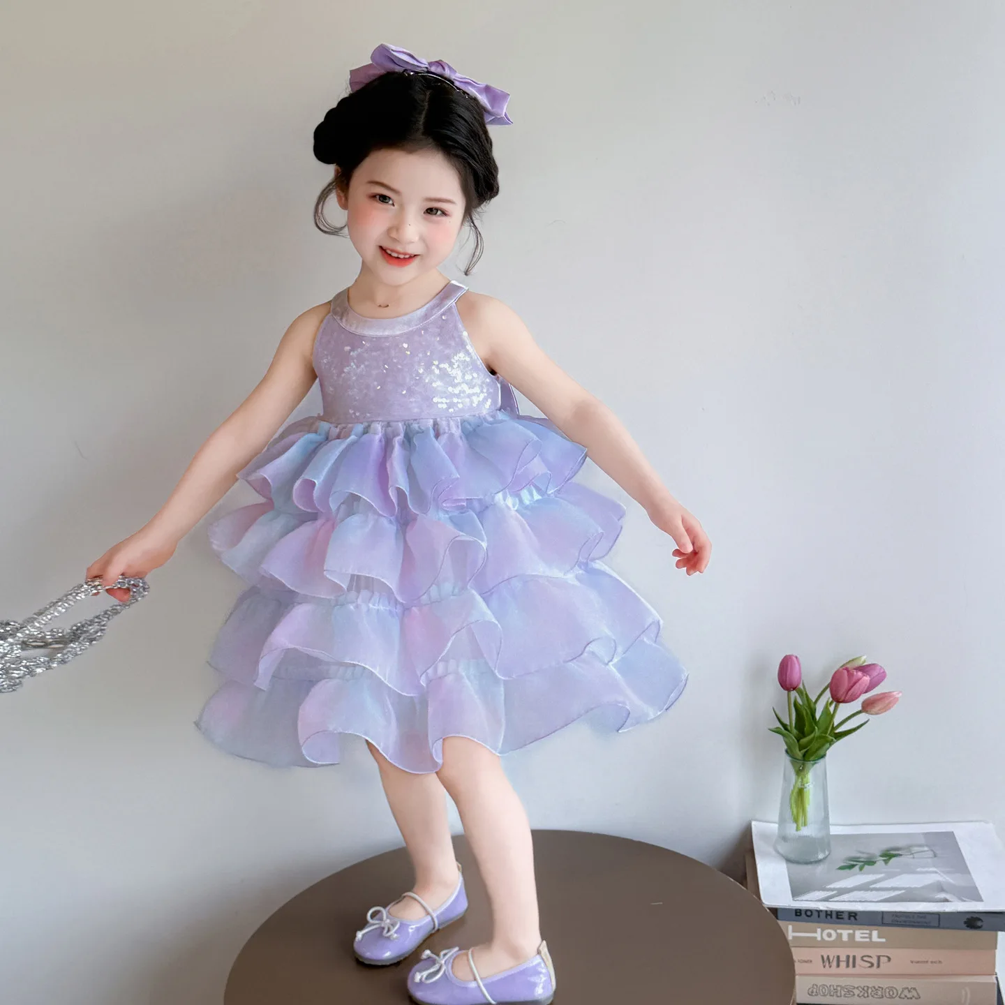 Baby Girls' Beautiful Dress Summer 2026 New Stylish Baby Sequin Mesh Princess Children's Summer Cake Dress