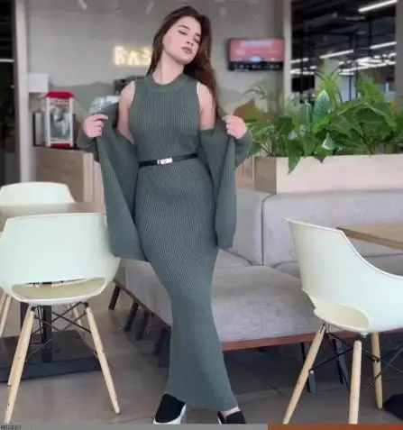 

Women's Skirt Set 2025 Autumn and Winter Hot Selling New Fashionable Hot Style Lazy Style Knitted Shirt Long Skirt Set for Women