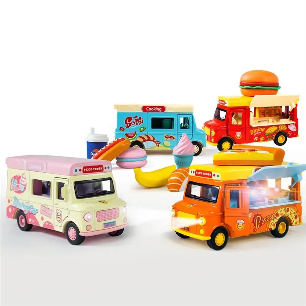 Burger Bus Food Truck Toy Colori vivaci con musica leggera Gelato Modello di auto Squisito educativo Tirare indietro Auto Fai finta di giocare