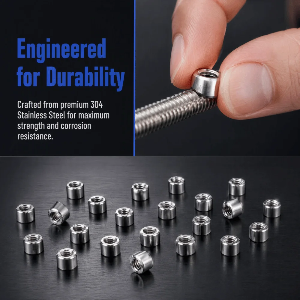 20pcs Female Fully Threaded Round Coupling Nuts M8 Fasteners Threaded Coupling Nuts Rod Hardware Nut For Machine Maintenance
