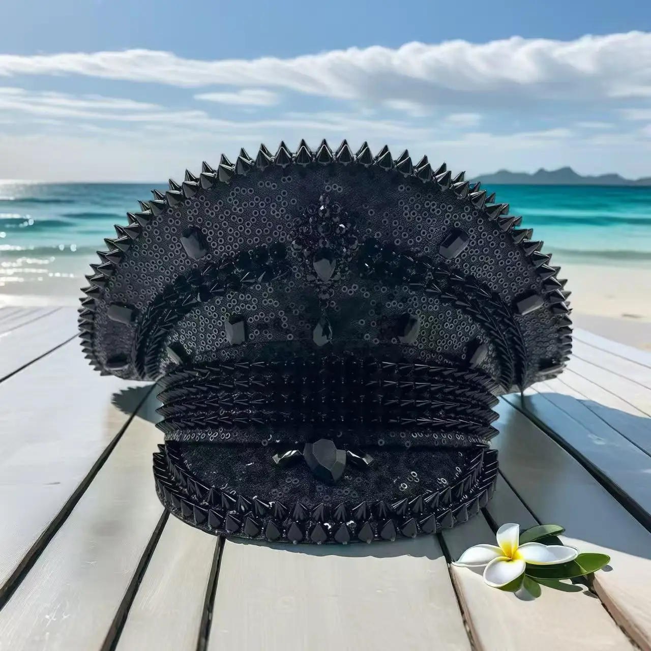 

Steampunk Captain Hat Rhinestone for Carnival, Mardi Gras, Vintage Military Accessories & Cap for Men & Women