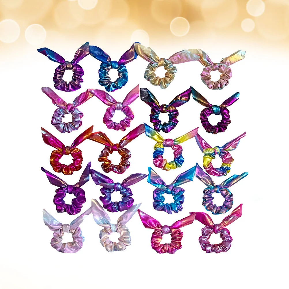 

10Pcs Chic Rabbit Ear Hair Ties for Women Girls Pink Rosy Orange Rainbow Color Everyday Wear Accessory Gift