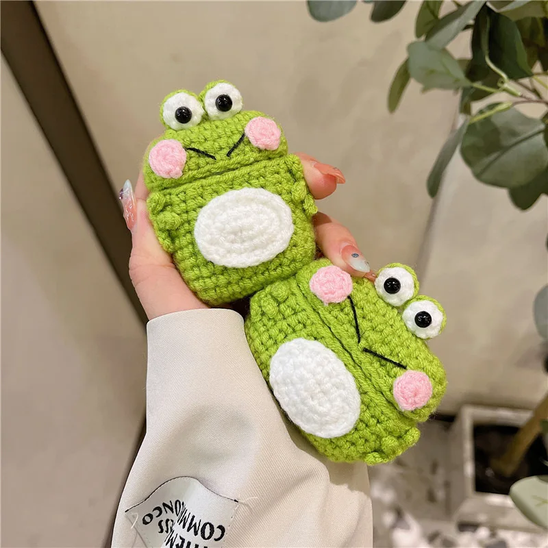 

Knitted with Wool Cute Frog Case for AirPods Pro2 Airpod Pro 1 2 3 Bluetooth Earbuds Charging Box Protective Earphone Case Cover