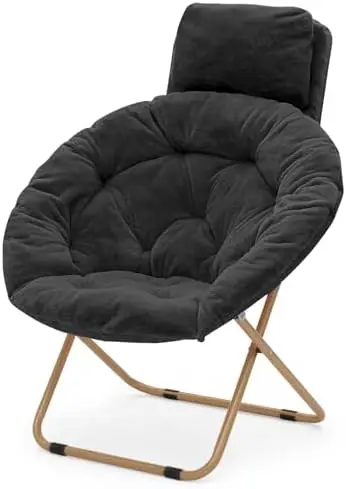 

Round Foldable Oversized Saucer Chair for Adults with Head Large Cozy Chair for Bedroom, Gray Chairs set of Round tables