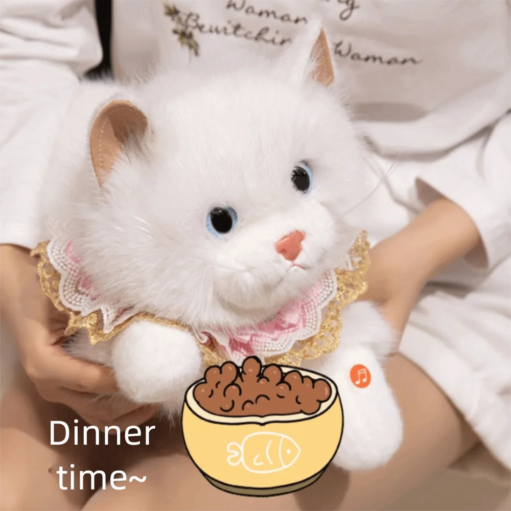 Cute Soft Simulation Cat Plush Toys Fluffy Voiced Simulated Kitten Model Realistic Cat Doll Birthday Gifts
