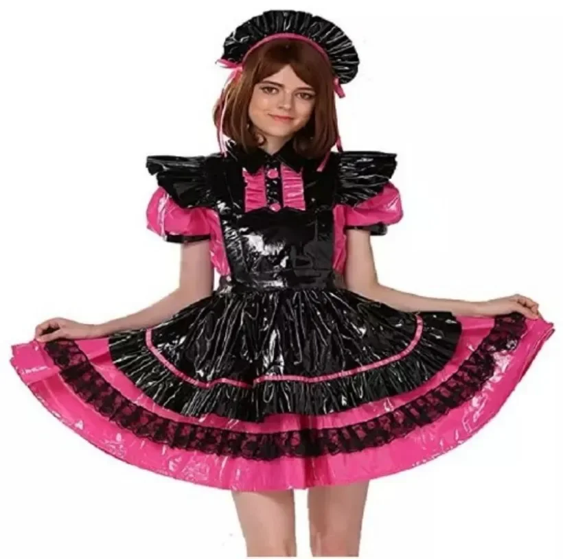 

Sissy Girl PVC Lockable Maid Dress Cosplay Tailored Cute Transgender Person Costume Adult Roleplay Fashion Accessory