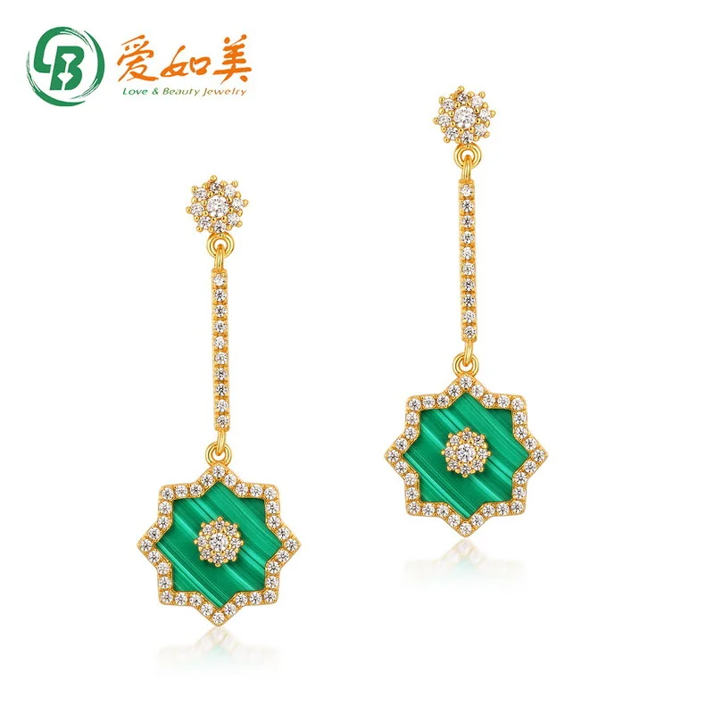 

Beautiful and Fresh Star Earrings 18K Gold PT950 Platinum Silver Plated 7-Layer Gold Peacock Stone Long Earrings