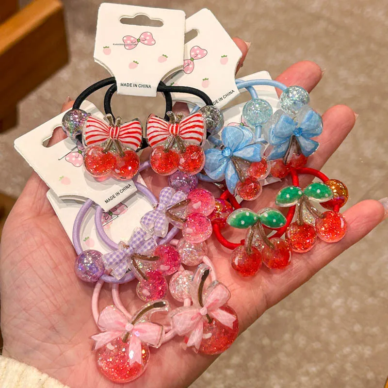 

2 шт. новый бант вишня милые эластичные ленты для волос с героями мультфильмов для девочек аксессуары для волос детские резинки для волос детские головные уборы