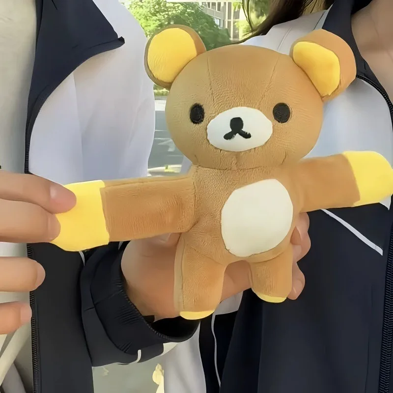 Cute Rilakkuma Snap Bracelet Cartoon Doll Bear Wristband Bag Pendant Keychain Soft Stuffed Toy Birthday Gift for Women Girls