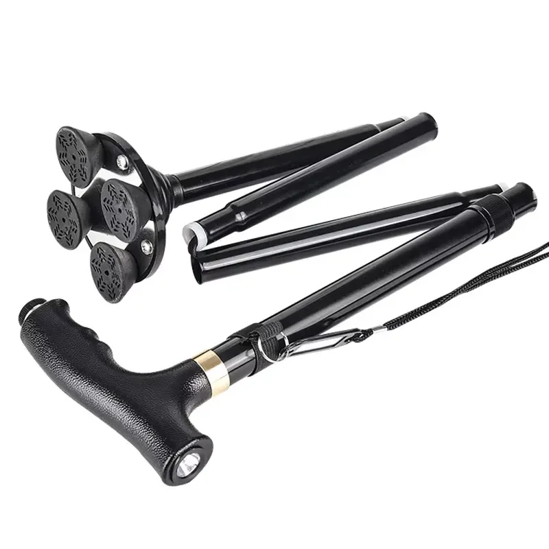 Multifunctional Anti-Slip Portable Four-Legged Foldable Cane New Zealand Design Aluminum Alloy Crutches for Elderly