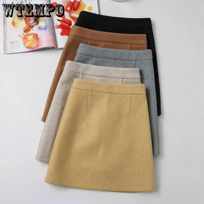 

Woolen Skirt Female Autumn Winter High Waist One Step Half Skirt Woolen A-line Skirt